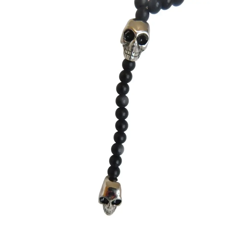 Jean Claude Black Agate Skull Bolo Tie Lariat Goth Western Necklace Emo Grunge
